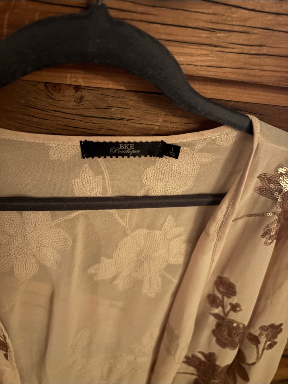 BKE Pale Blush Sheer Embroidered Floral Kimono